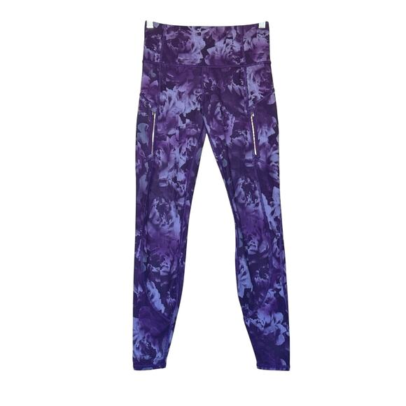 Athleta Printed Rainier Tight Legging Sz XS Spliced Floral Basalt Violet Purple - Picture 2 of 10